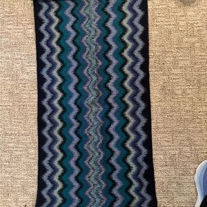 Authentic Missoni Colorful Zigzag Knit Scarf - Blues and Greens with silver